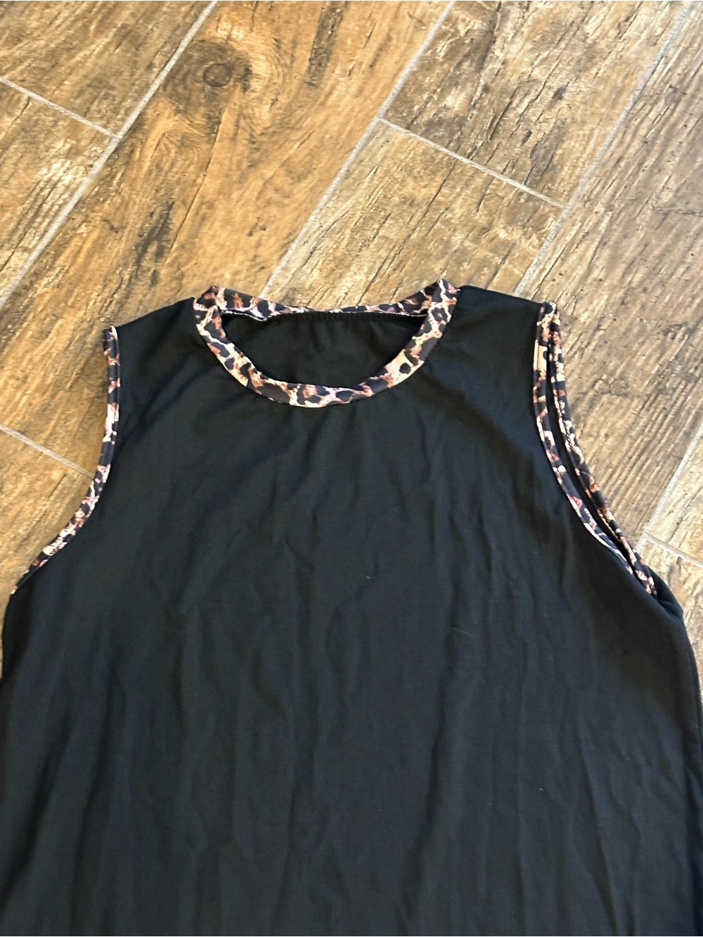 SHEIN NWOT Black Shell with Leopard Trim